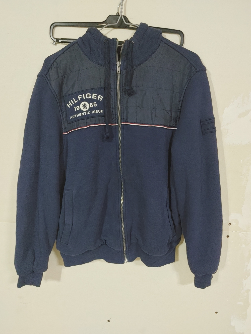 Tommy Hilfiger Navy Zip Front Hoodie with Quilted Yoke
